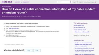 How do I view the cable connection information of my ... - Netgear KB