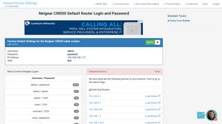 Netgear CM500 Default Router Login and Password
