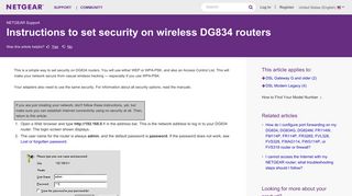 Instructions to set security on wireless DG834 routers - Netgear KB