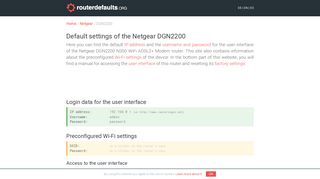 Default settings of the Netgear DGN2200 - routerdefaults.org