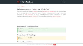 Default settings of the Netgear DGND3700 - routerdefaults.org
