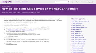 How do I set static DNS servers on my NETGEAR router? | Answer ...