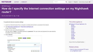 How do I specify the Internet connection settings on my ... - Netgear KB