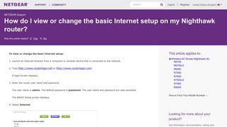 How do I view or change the basic Internet setup on my ... - Netgear KB