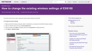 How to change the existing wireless settings of EX6100 - Netgear KB