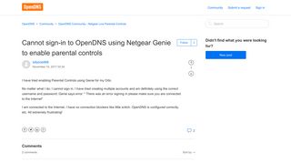 Cannot sign-in to OpenDNS using Netgear Genie to enable parental ...