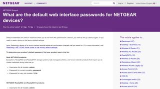 What are the default web interface passwords for NETGEAR devices ...