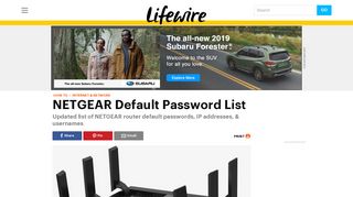 NETGEAR Default Password List (Updated February 2019) - Lifewire