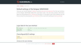 Default settings of the Netgear WNDR4500 - routerdefaults.org