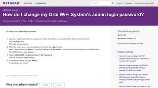 How do I change my Orbi WiFi System's admin login ... - Netgear KB