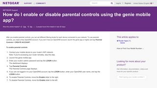 How do I enable or disable parental controls using the ... - Netgear KB