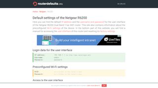 Default settings of the Netgear R6200 - routerdefaults.org