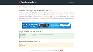 Default settings of the Netgear R8000 - routerdefaults.org