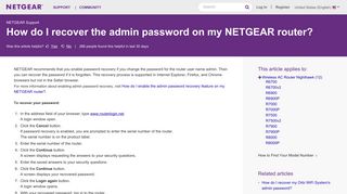 How do I recover the admin password on my NETGEAR router ...
