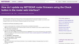 How do I update my NETGEAR router firmware using the Check button ...