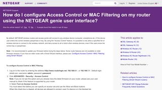 How do I configure Access Control or MAC Filtering on my router using ...