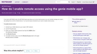 How do I enable remote access using the genie mobile ... - Netgear KB