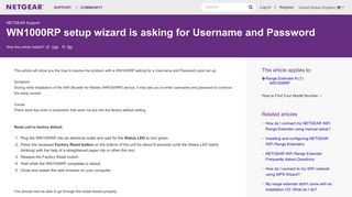 WN1000RP setup wizard is asking for Username and ... - Netgear KB