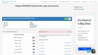 Netgear WN2500RP Default Router Login and Password - Clean CSS