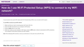 How do I use Wi-Fi Protected Setup (WPS) to connect to ... - Netgear KB