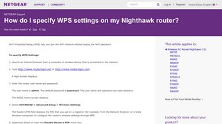 How do I specify WPS settings on my Nighthawk router? - Netgear KB