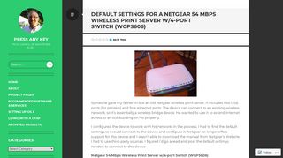 Default Settings for a Netgear 54 Mbps Wireless Print Server w/4-port ...