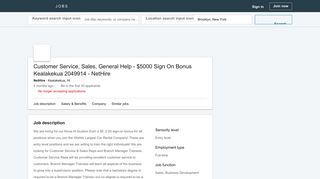 NetHire hiring Customer Service, Sales, General Help - $5000 Sign ...