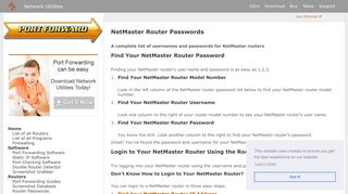 NetMaster Router Passwords - Port Forward