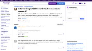 Motorola Netopia 7000 Router Default user name and password ...