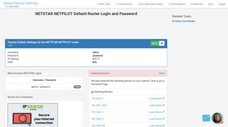 NETSTAR NETPILOT Default Router Login and Password