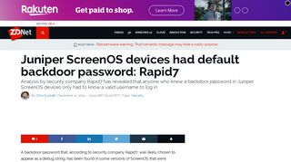 Juniper ScreenOS devices had default backdoor password: Rapid7 ...