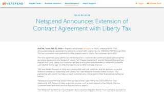 Netspend Announces Extension of Contract Agreement with Liberty Tax
