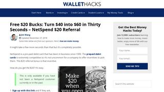 Free $20 Bucks: Turn $40 into $60 in Thirty Seconds - NetSpend $20 ...