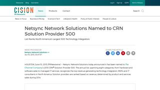 Netsync Network Solutions Named to CRN Solution Provider 500