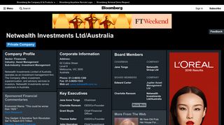 Netwealth Investments Ltd/Australia: Company Profile - Bloomberg
