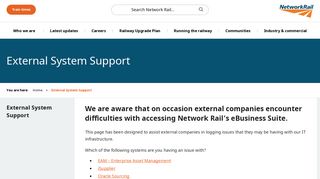 External System Support – Network Rail