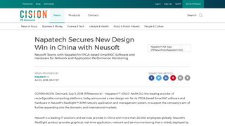 Napatech Secures New Design Win in China with Neusoft