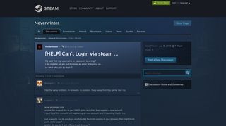 [HELP] Can't Login via steam ... :: Neverwinter General Discussions