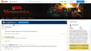 Can't log in : Neverwinter - Reddit