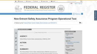 Federal Register :: New Entrant Safety Assurance Program ...