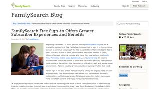 FamilySearch Free Sign-in Offers Greater Subscriber Experiences and ...