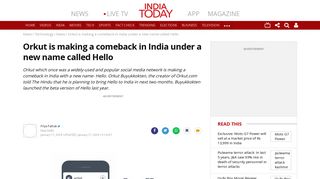 Orkut is making a comeback in India under a new name called Hello ...