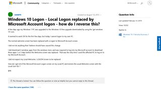 Windows 10 Logon - Local Logon replaced by Microsoft Account logon ...