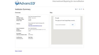 New World International School - AdvancED - Institution Summary