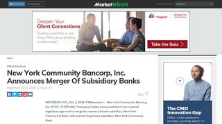 New York Community Bancorp, Inc. Announces Merger Of Subsidiary ...