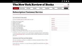 Subscription Customer Service | The New York Review of Books
