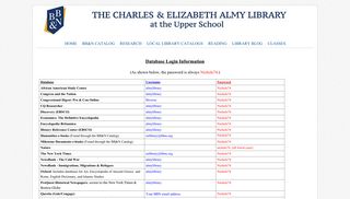 Online Database Passwords - Almy Library, BB&N Upper School