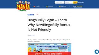 Bingo Billy Login - About NewBingoBilly Bonus - Bingo Mania