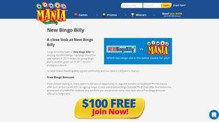 New Bingo Billy - Get $100 Free Bonus - BingoMania.com
