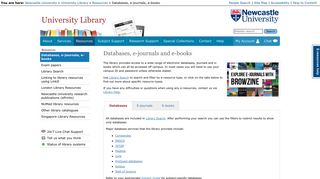 Databases, e-journals, e-books - University Library - Newcastle ...